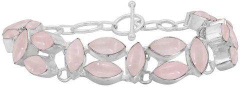 Natural Rose Quartz Bracelet for Women Mom Wife 925 Silver Overlay Handmade Vintage Bohemian Style Jewelry