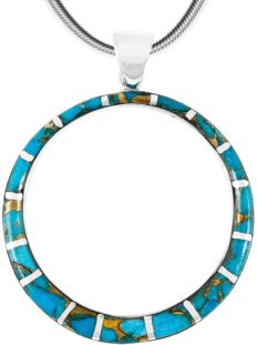 Turquoise Necklace Pendant 925 Sterling Silver Genuine Gemstones (24" Length) (Teal/Matrix)