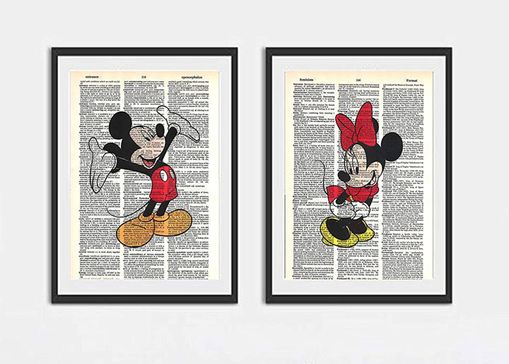 Walt Disney Mickey Mouse and Minnie Mouse photo\'s set of (2) dictionary art prints 8x10