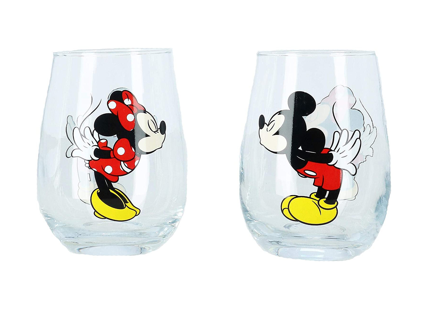 Disney Kissing Mickey and Minnie Mouse Couples Stemless Glasses, Set of 2, 15 ounce