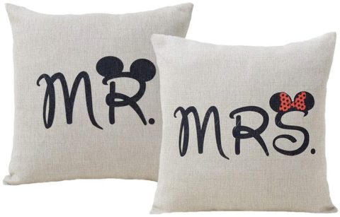 Jahosin Set of 2 Throw Pillow Covers 18 X 18 Inches,Decorative Couple-Love Cushion Case (Mr and Mrs)