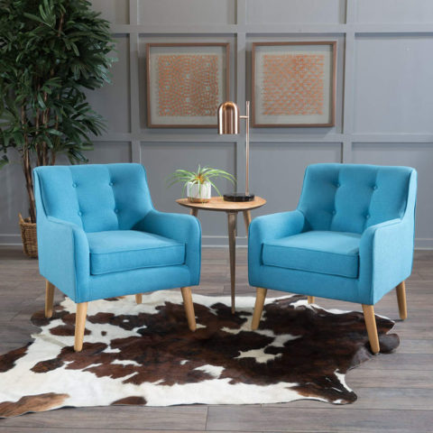 Christopher Knight Home Felicity Mid-Century Fabric Arm Chairs, 2-Pcs Set, Teal