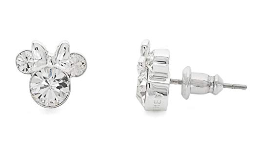 Brass Disney Womens Minnie Mouse April Birthstone Stud Earrings - Minnie Mouse Earrings - Disney Jewelry (April-Clear Crystal)
