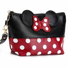 Energy power shop Cartoon Leather Travel Makeup Handbag, Cute Portable Cosmetic bag Toiletry Pouch for Women Teen Girls Kids (Black)