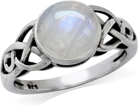 Silvershake 8mm Natural Round Shape Moonstone 925 Sterling Silver Triquetra Celtic Knot Solitaire Ring