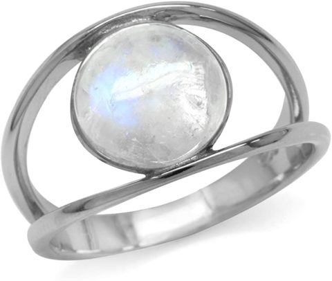 Silvershake Natural Moonstone White Gold Plated 925 Sterling Silver Solitaire Ring