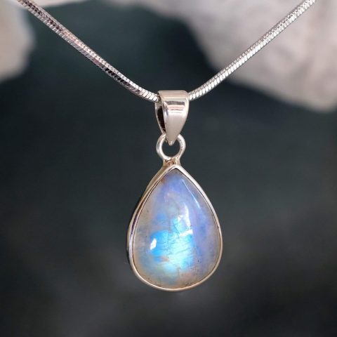 Rainbow Moonstone Necklace June Birthstone 925 sterling silver pear gemtone necklace handmade jewelry gift for her Mother's day gift