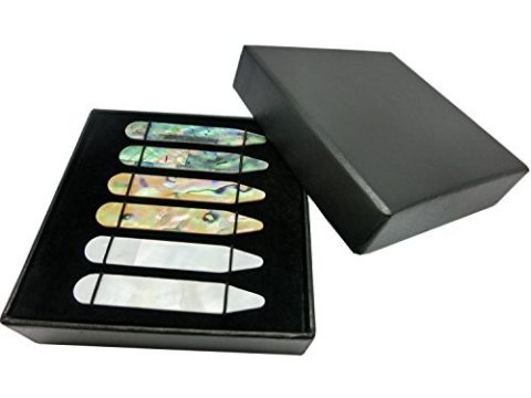 Shang Zun 6 Pcs Mother of Pearl Shell Collar Stays for Men's Dress Shirt 2.37"
