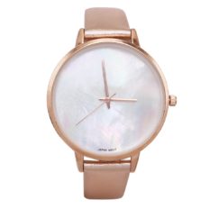 Rosemarie Collections Women\'s Exquisite Fashion Watch with Mother of Pearl Face and Leather Band (Rose Gold)
