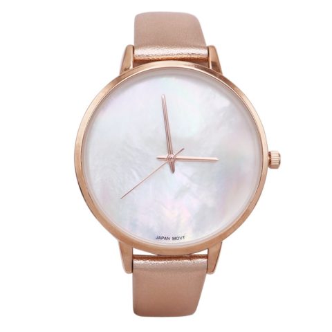 Rosemarie Collections Women's Exquisite Fashion Watch with Mother of Pearl Face and Leather Band (Rose Gold)