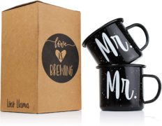 Mr and Mr Enamel Coated Stainless Steel Camping Mugs Gay His and His