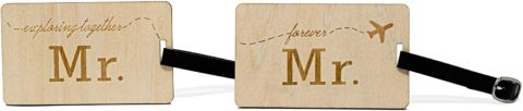 Mr Mr Wooden Luggage Tags Travel Cute Same Sex Gay Male Couples Gift - 2 Pack