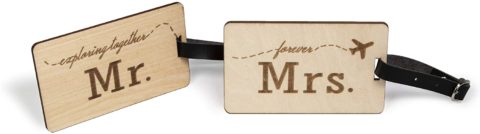 Mr Mrs Wooden Luggage Tags Travel Cute Couples Gift - 2 Pack
