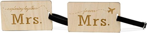 Mrs Mrs Wooden Luggage Tags Travel Cute Same Sex Lesbian Female Couples Gift - 2 Pack