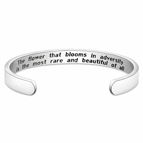 KUIYAI Mulan Quote Cuff Bracelet The Flower That Blooms In Adversity Is The Most Rare And Beautiful Of All Princess Bracelet Jewelry (silver)