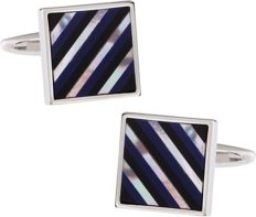Cuff-Daddy Mother of Pearl Black Onyx Lapis Striped Cufflinks with Presentation Gift Box Unique Men Stone Cuff Links Special Occasions Business Wedding Storage Travel Box shirt studs Accessories