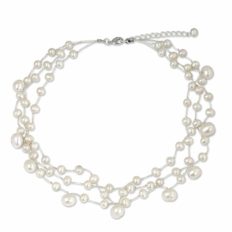 NOVICA Handcrafted Multi-Strand White Freshwater Cultured Pearl Bridal Choker Necklace, Adjustable 15.5"-17.5" Length - Elegant and Trendy Necklaces for Women, Moonlight Glow'