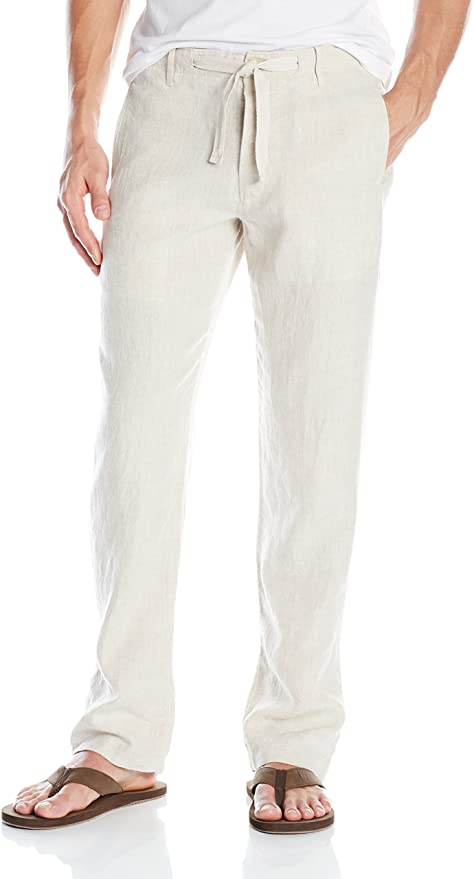 Perry Ellis Men's 100% Drawstring Pant, Natural Linen, 30W X 32L