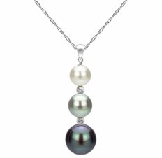 14K White Gold Graduated 5-9.5mm Multi-colors Freshwater Cultured Pearl Pendant Necklace, 18\"