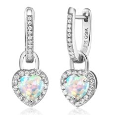 Gem Stone King 925 Sterling Silver White Simulated Opal and White Created Sapphire Earrings For Women (2.00 Cttw, Heart Shape 6MM)