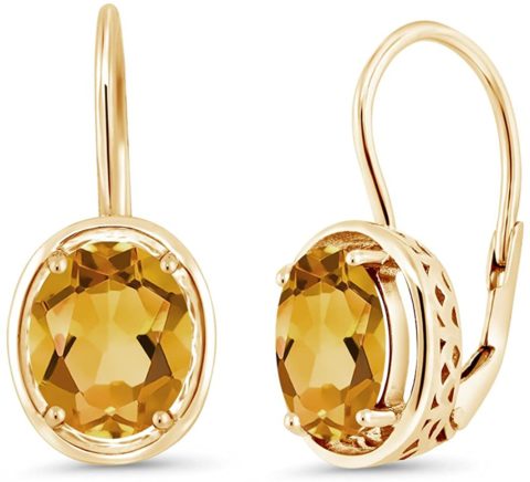 Gem Stone King 18K Yellow Gold Plated Silver Yellow Citrine Dangle Earrings For Women (3.00 Cttw, Gemstone Birthstone, Oval 9X7MM)