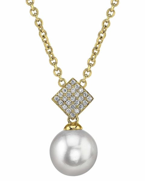 18K Gold Japanese Akoya Cultured Pearl & Diamond Lizzie Pendant Necklace