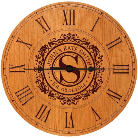 LifeSong Milestones Wedding Clock or Anniversary Clock Personalized Wedding Gift Housewarming Gift Monogram Initial Clock (Cherry)