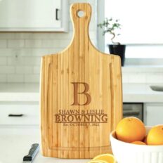 Personalized Mini Wooden Bamboo Cutting Board (5 x 11 with Handle, Browning) | Custom Wedding Gift for the Couples, 50th Wedding Anniversary Gift | Birthday, Mothers Day Gift for Mom, Grandma, Wife