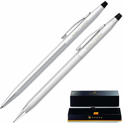 Personalized Cross Pen Set | Cross Classic Century Pen & Pencil Gift Set - Lustrous Chrome. Custom Engraved By Dayspring Pens!