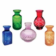 ART & ARTIFACT Mini Vases for Flowers - Small Glass Vases, Clear 5 Vase Set Single Bud Vases for Flowers, Room Decor - Jewel Tones