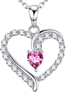Pink Tourmaline Necklace for Women Teen Girls Birthday Gifts Love Heart Jewelry for Mom Wife Daughter I Love You Necklace for Her Anniversary Sterling Silver 20" Chain You are the Only One In My Heart