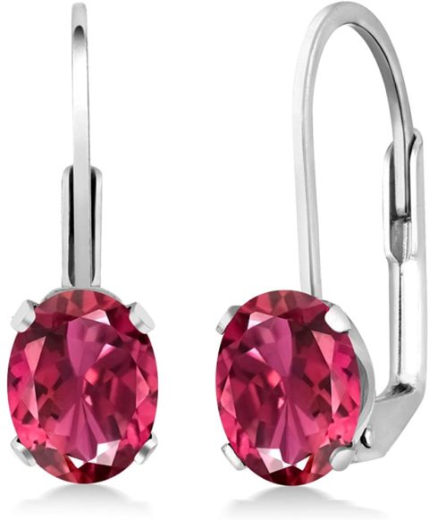 Gem Stone King 925 Sterling Silver Pink Tourmaline Leverback Earrings For Women (1.70 Cttw, Oval 7X5MM)