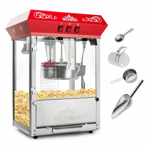Olde Midway Bar Style Popcorn Machine Maker Popper with 8-Ounce Kettle - Red