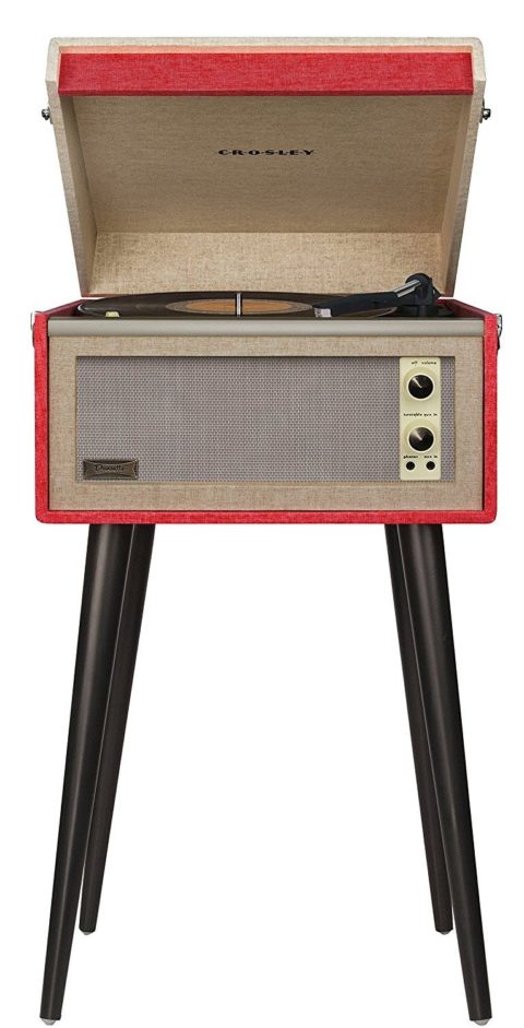 Crosley CR6233D-RE Dansette Bermuda Portable Vinyl Record Player Turntable with Aux-In and Bluetooth, Red