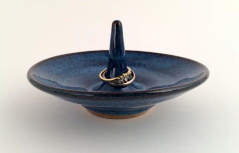 Handmade Pottery Ring Holder for Jewelry in Blue