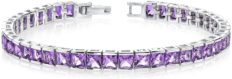 Peora 12.50 Carats Amethyst Tennis Bracelet for Women 925 Sterling Silver, Genuine Gemstone, 42 Pieces Princess Cut, 7 3/4 inch length