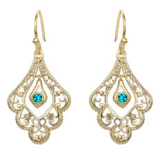 Disney Aladdin Princess Jasmine Gold Plated Crystal Filigree Dangle Earrings