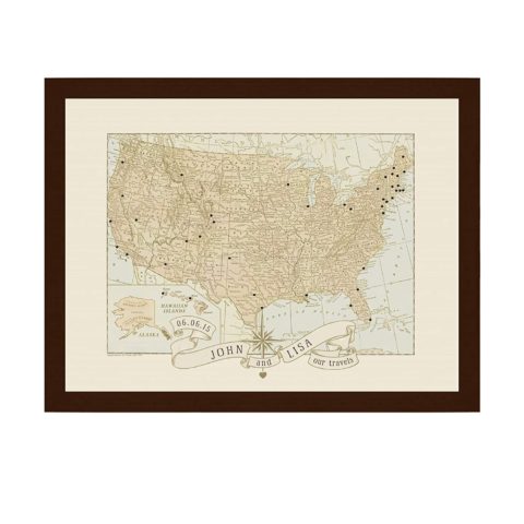 Personalized Anniversary Wedding USA Push Pin Travel Map