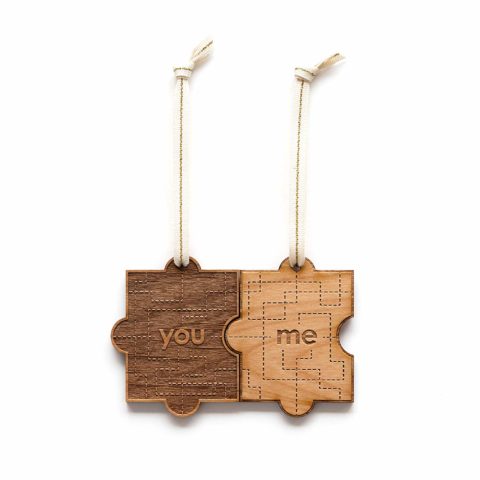 You & Me Pair Puzzle Piece Laser Cut Wood Ornaments - Comes with 2 [Christmas, Holiday, Love, Anniversary, Personalized Gifts, Custom Message, Stocking Stuffers]