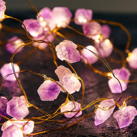 MIYA LIFE Natural Amethyst Raw Stones LED Decorative String Lights 10ft 40 Lights with Remote for Mother's Day Tent Wedding Valentine's Day Present Bedroom Christmas Party Birthday Ornament