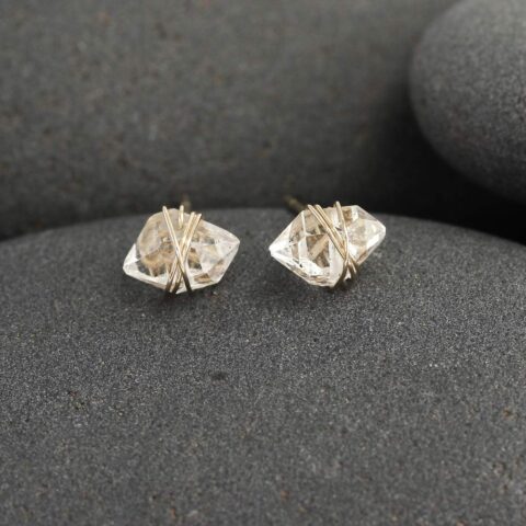 14K Gold Fill Herkimer Diamond Stud Earrings, Handmade for women by Lotus Stone Jewelry (gold-filled)