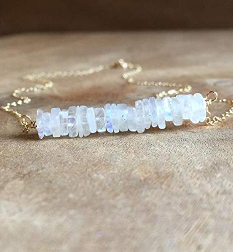Rainbow Moonstone Bar Necklace 16 Inch 14k Gold Filled Jewelry Gift For Women