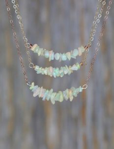 Genuine Rough RAW White Opal Gemstone Bar Necklace- Sterling Silver- October Birthstone