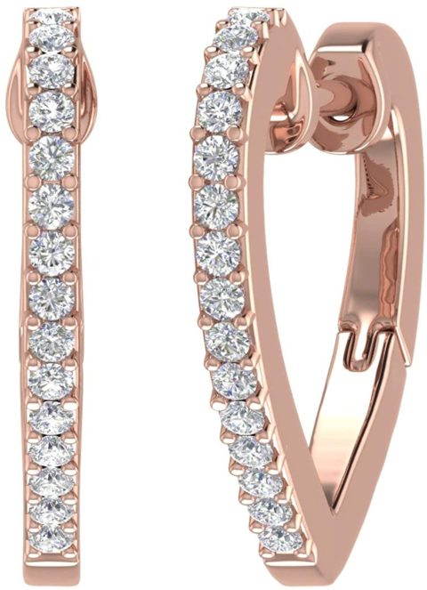 0.15 Carat Diamond Heart Shape Hoop Earrings in 10K Rose Gold