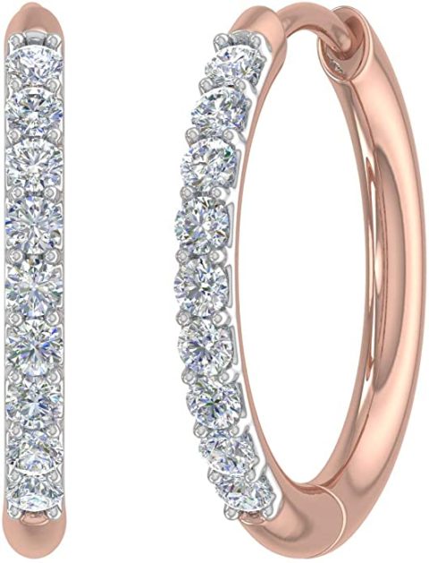 1/4 Carat (ctw) Round White Diamond Ladies Hoop Earrings in 10K Rose Gold