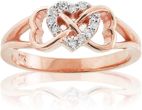 10K Rose Gold 1/15 Cttw Diamond Accented Triple Heart Infinity Celtic Knot Band Engagement Ring (J-K Color, I1-I2 Clarity)