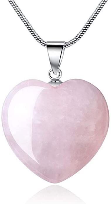 Sterling Silver Rose Quartz Gemstone Large Heart Pendant Necklace 18 inch Healing Crystals Chakra Stones Women Girls Gifts NK18-17