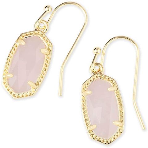 Kendra Scott Lee Drop Earrings for Women, Fashion Jewelry, 14k Gold-Plated, Rose Quartz