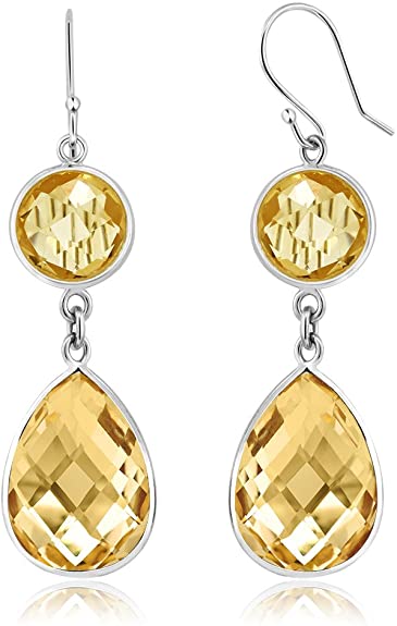 Gem Stone King 925 Sterling Silver Natural Citrine Earring For Women (13.00 Cttw, Gemstone Birthstone, 8MM Round and Pear Shape 10X15MM)