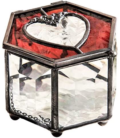 Red Glass Box Jewelry Trinket Keepsake Decorative Storage Ruby 40th Anniversary Valentine Gift for Wife Women Girl J Devlin Box 778